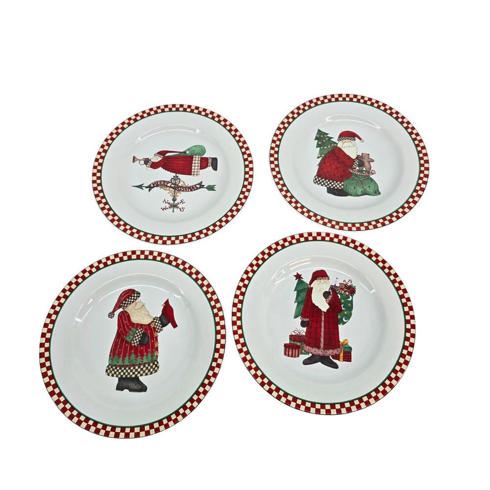 Sakura Magic of Santa Debbie Mumm Dinner Plates Set of 4 Stoneware Christmas